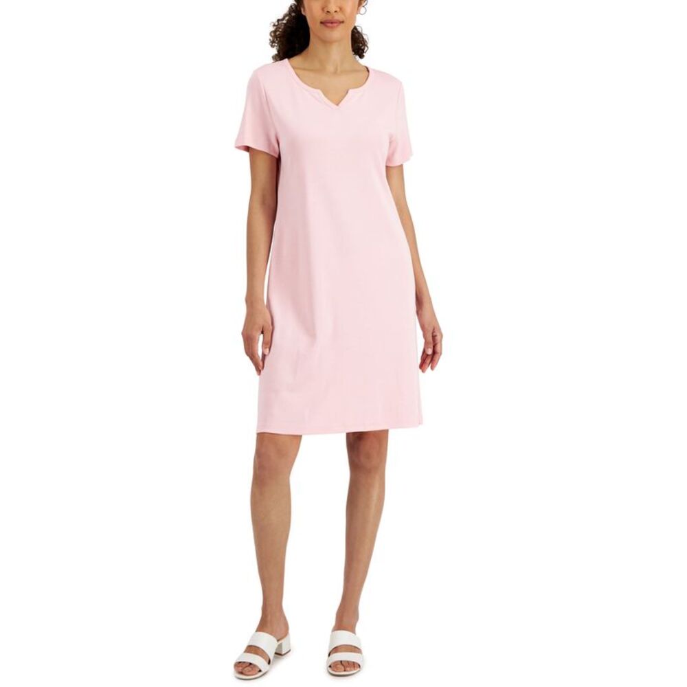 Karen Scott Womens Cotton Split Neck Dress